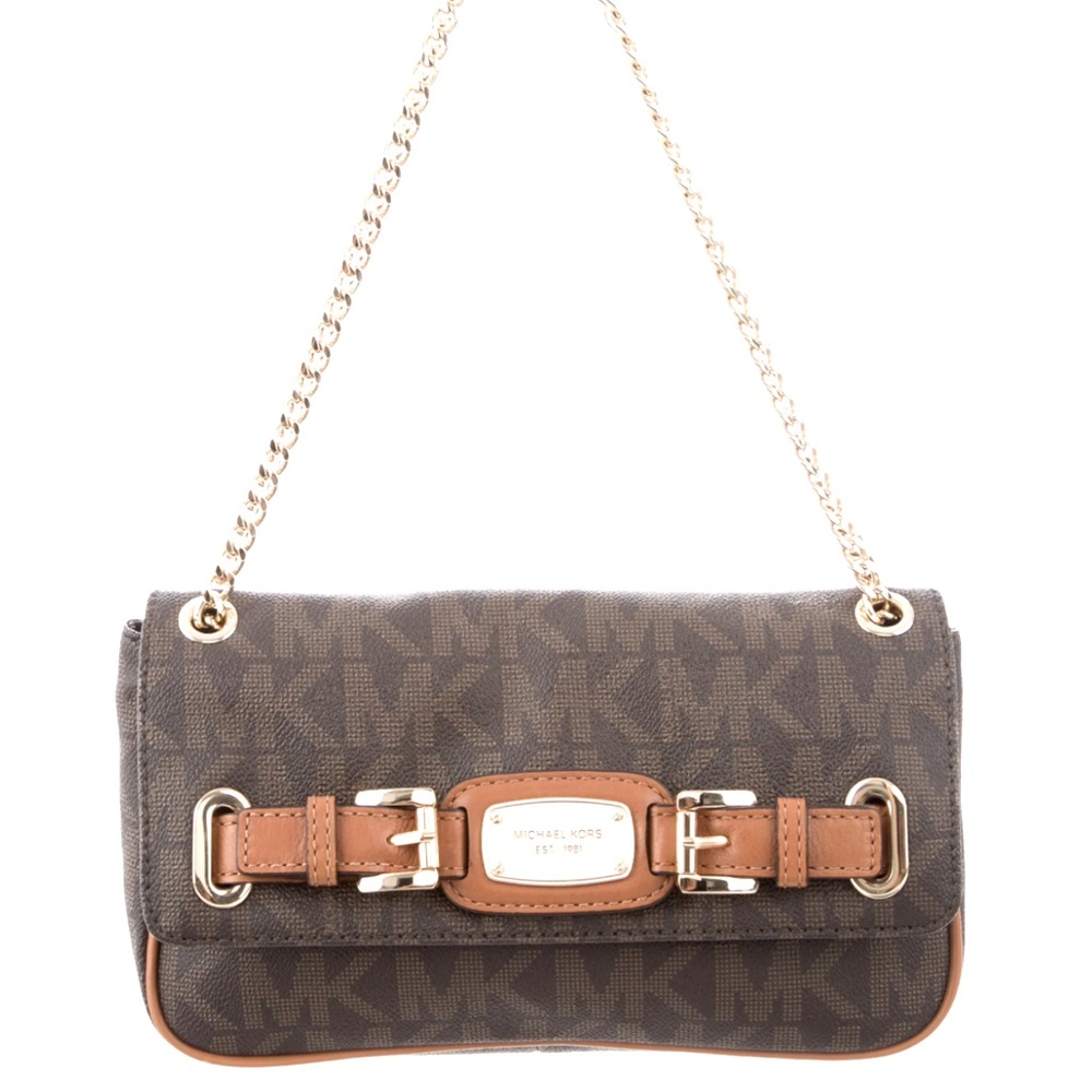 Michael Michael Kors Monogram brown small gold chain Shoulder Bag